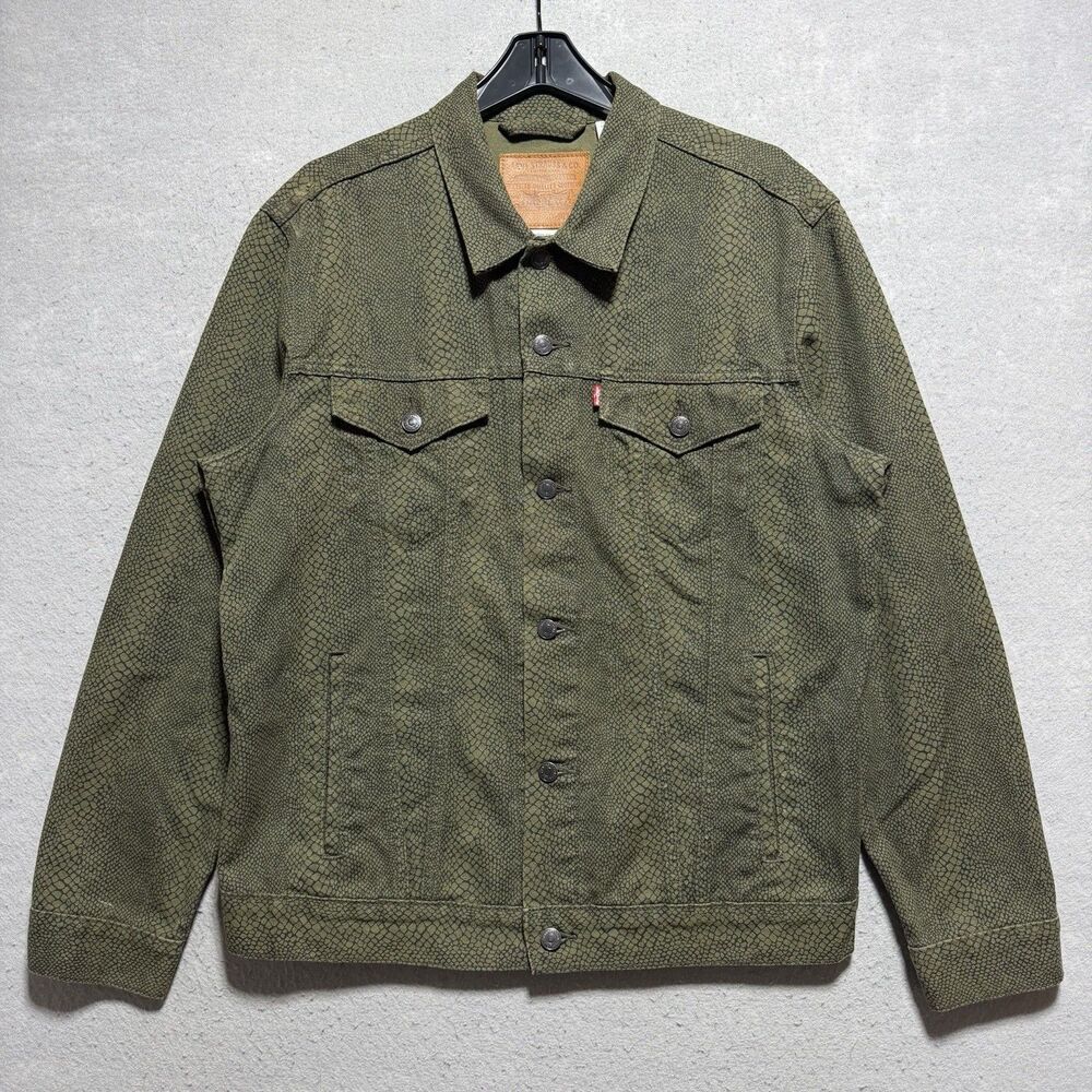 Levi’s Premium Big E Denim Trucker Jacket Olive Green Men’s Size XL Military